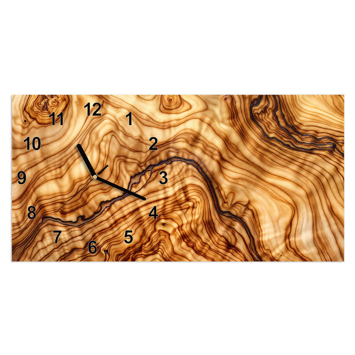 Wanduhr Rustikales Holz aus Glas – Querformat 60 × 30 cm mit Ziffernblatt Modern