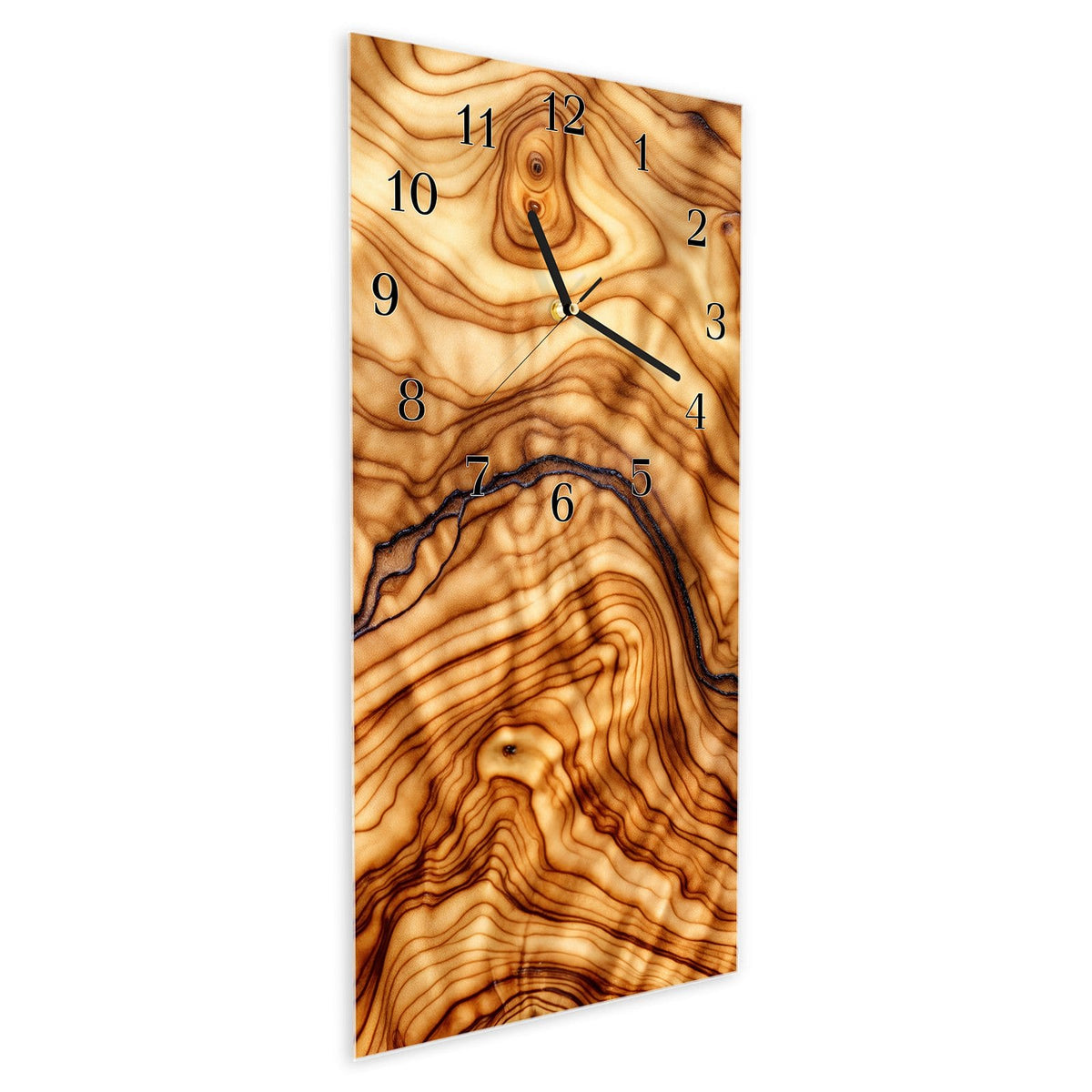 Vormontiert – mit Schwebeeffekt – Wanduhr Rustikales Holz aus Glas – Hochformat 30 × 60 cm