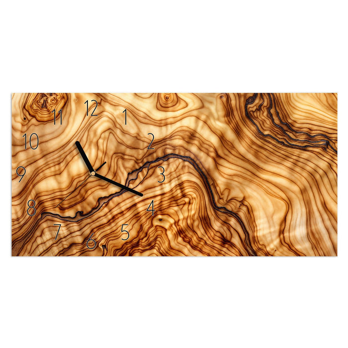 Wanduhr Rustikales Holz aus Glas – Querformat 60 × 30 cm mit Ziffernblatt Elegant