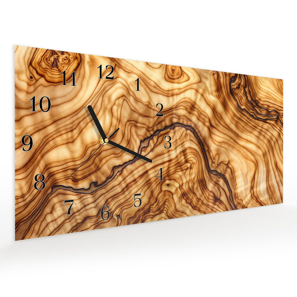 Vormontiert – mit Schwebeeffekt – Wanduhr Rustikales Holz aus Glas – Querformat 60 × 30 cm