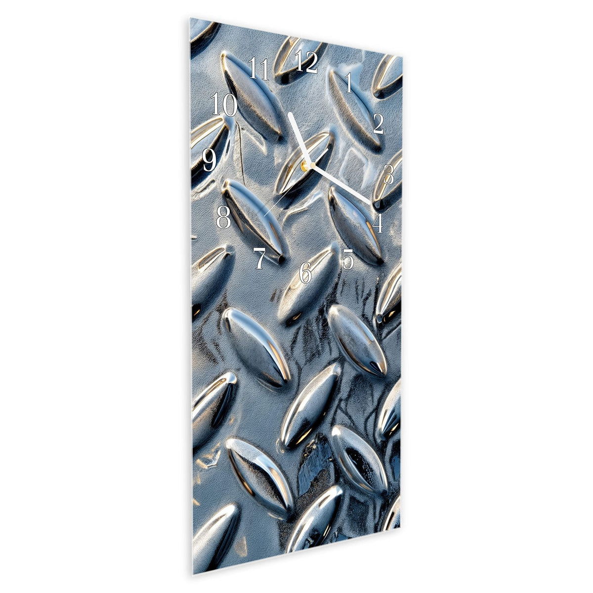 Vormontiert – mit Schwebeeffekt – Wanduhr Riffelblechmuster aus Glas – Hochformat 30 × 60 cm