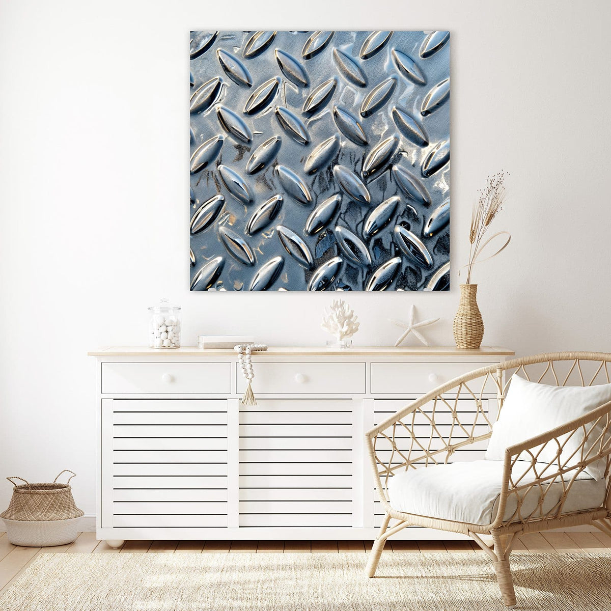 Echtglas, 4 mm – kein Acryl, keine Folie – Wandbild - Riffelblechmuster - Quadratisch