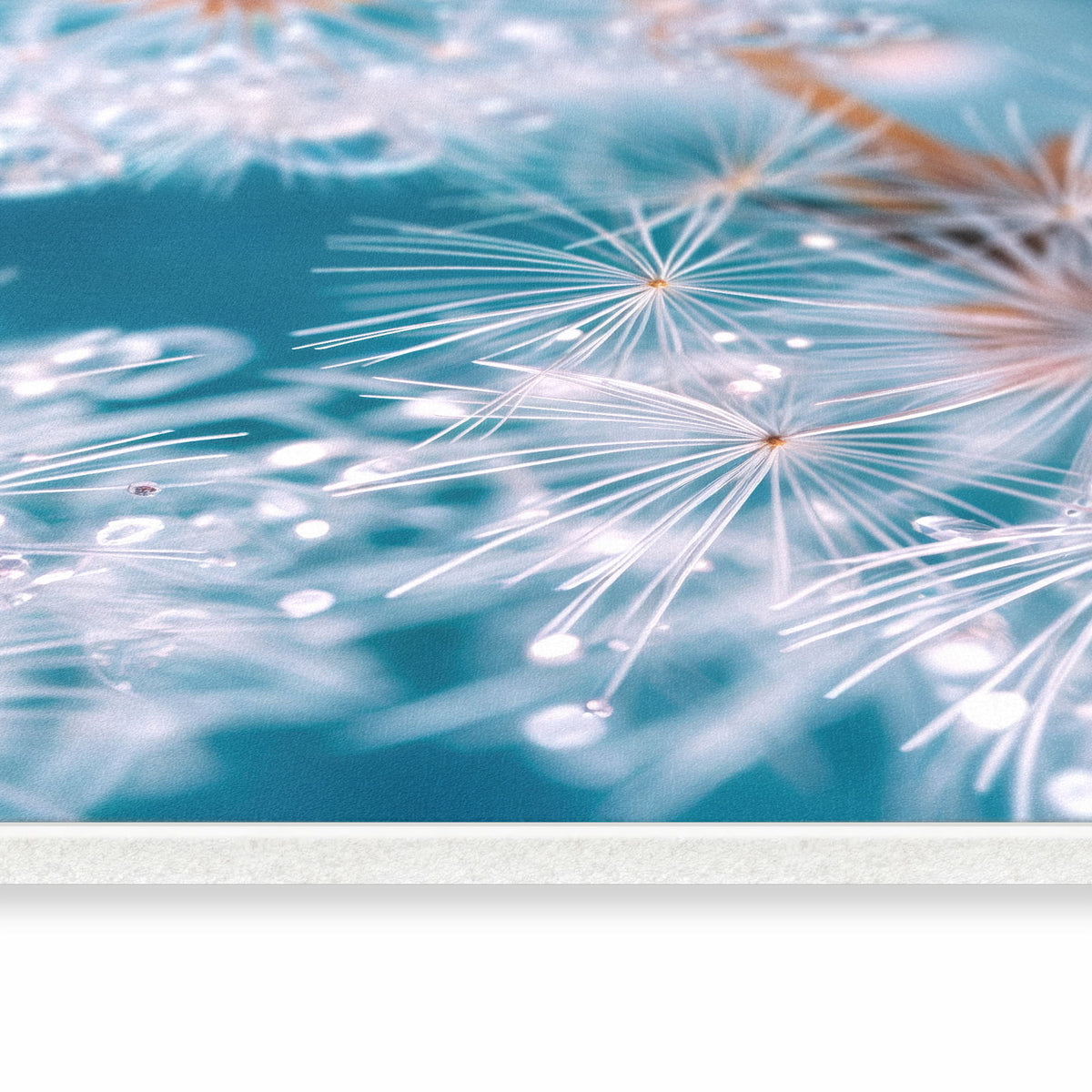 Komfortabler waschbarer Küchenteppich mit Motiv Wassertropfen Pusteblume in seitlicher Ansicht