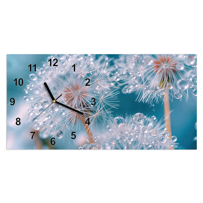 Wanduhr Wassertropfen Pusteblume aus Glas – Querformat 60 × 30 cm mit Ziffernblatt Modern