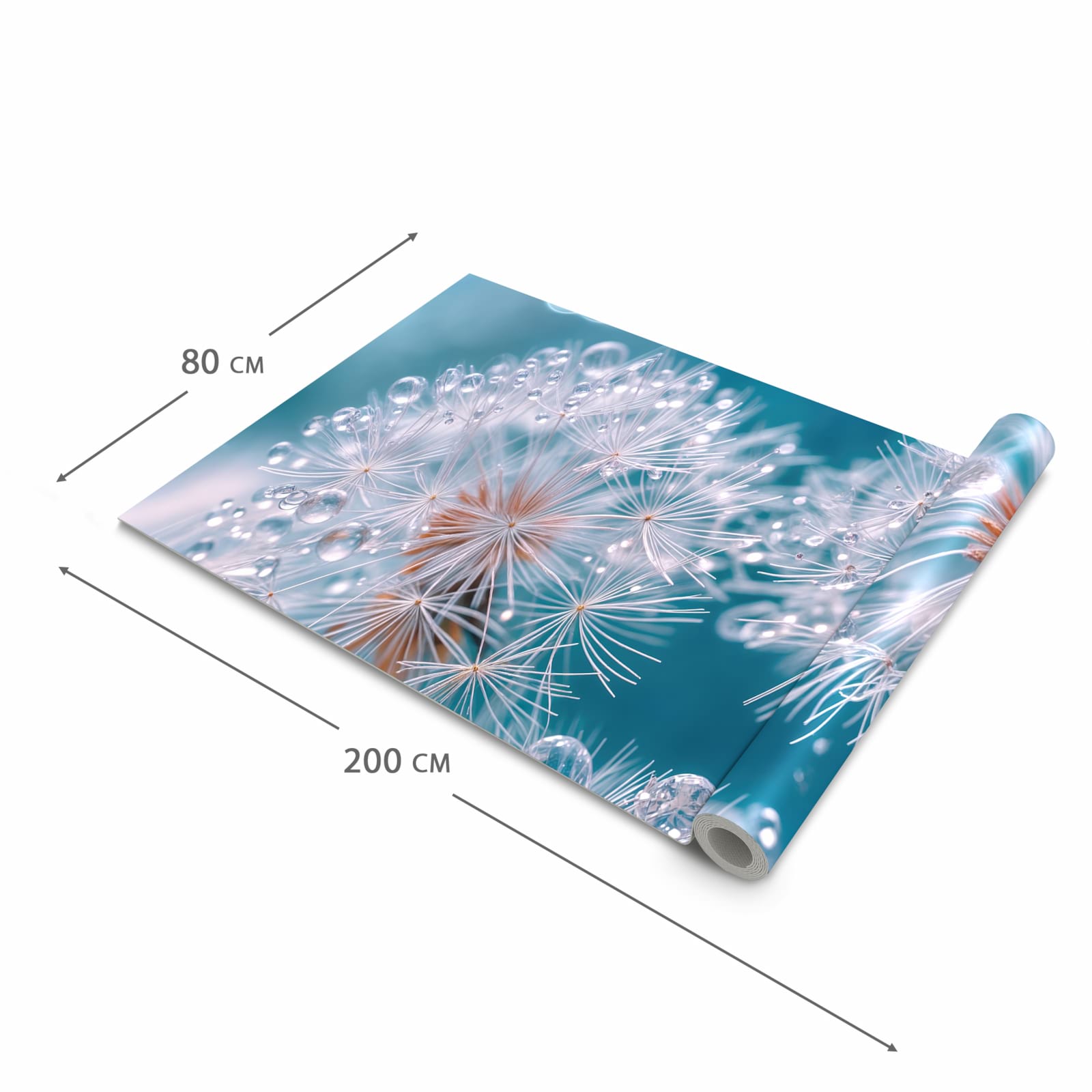 Strapazierfähiger dünner Teppich mit Motiv Wassertropfen Pusteblume in der Grösse 60x300 cm