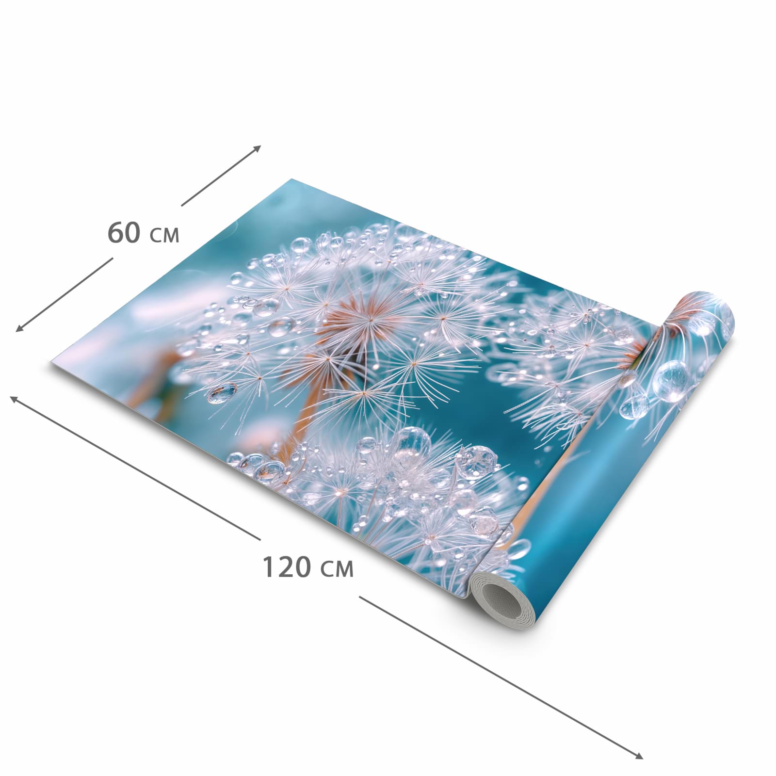 Flacher Küchenläufer mit Motiv Wassertropfen Pusteblume in der Grösse 60x270 cm