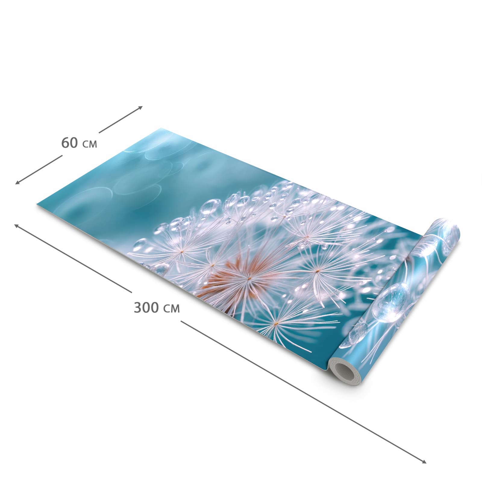 Küchenläufer für Eingangsbereich mit Motiv Wassertropfen Pusteblume in der Größe 60x270 cm - angenehme Haptik