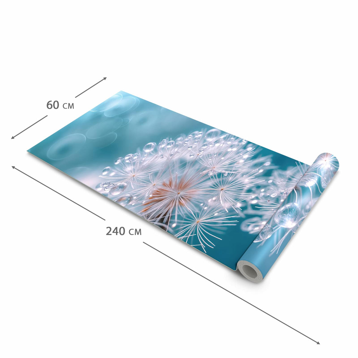 Rutschhemmender waschbarer Küchenläufer mit Motiv Wassertropfen Pusteblume in der Größe 60x270 cm
