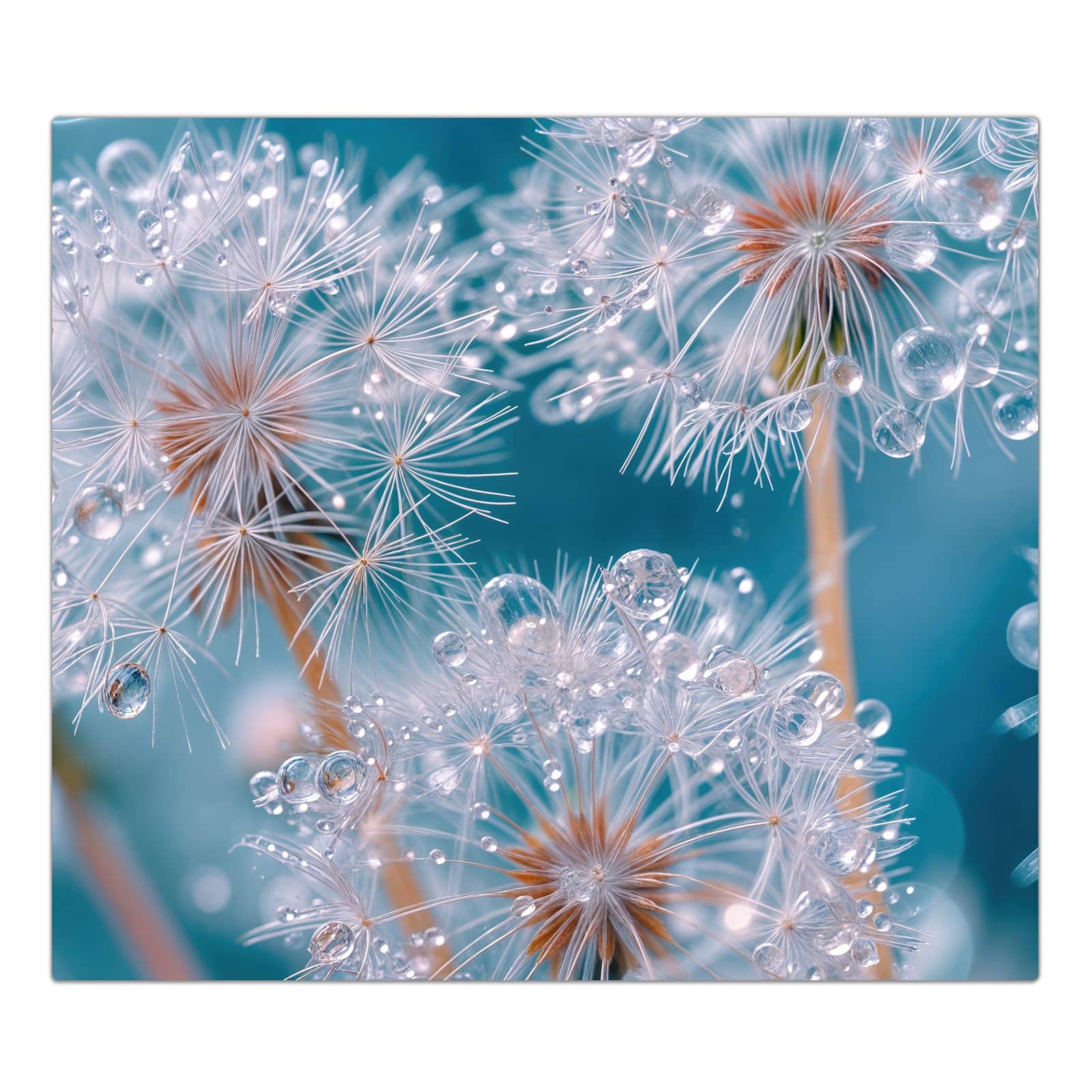1-teilige Herdabdeckplatte mit Wassertropfen Pusteblume-Motiv in der Frontansicht #grösse_1-Teilig (60x52cm)