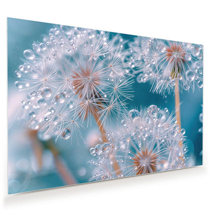 Wandbild mit dem Motiv Pusteblumen mit Tropfen