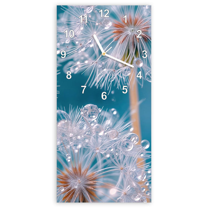 Wanduhr Wassertropfen Pusteblume aus Glas – Hochformat 30 × 60 cm mit Ziffernblatt Modern