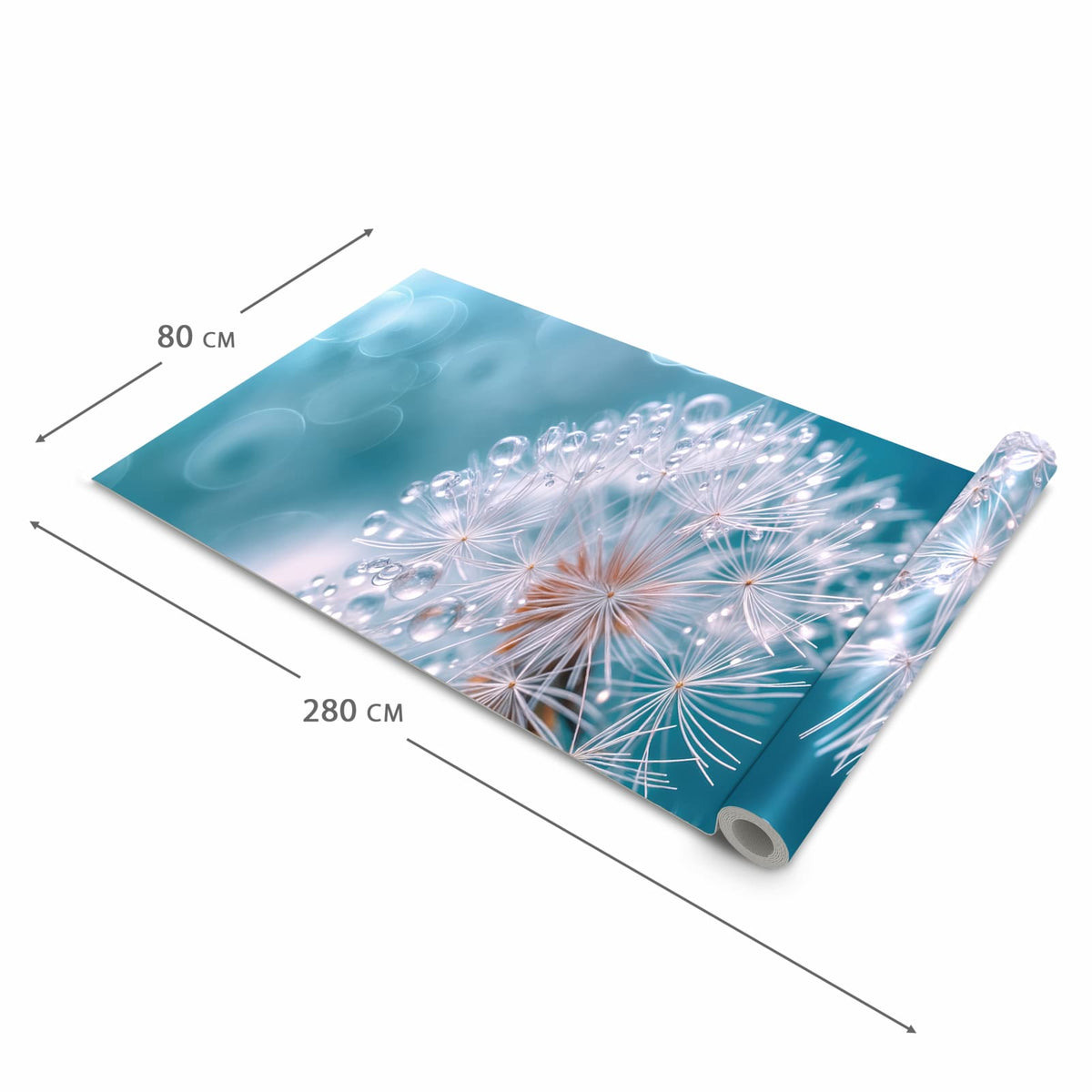 Langlebiger waschbarer Teppich mit Motiv Wassertropfen Pusteblume in der Grösse 60x300 cm