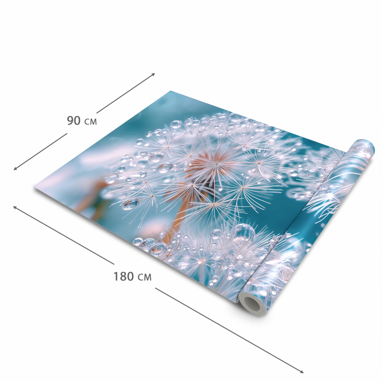 Feuchtigkeitsresistenter waschbarer Teppich Esstisch mit Motiv Wassertropfen Pusteblume in der Grösse 60x300 cm