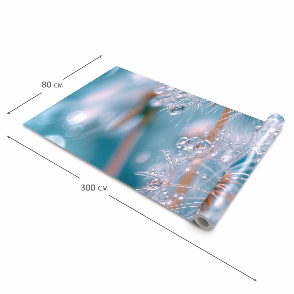 Rutschfester waschbarer Teppich fürs Esszimmer mit Motiv Wassertropfen Pusteblume in der Größe 60x300 cm