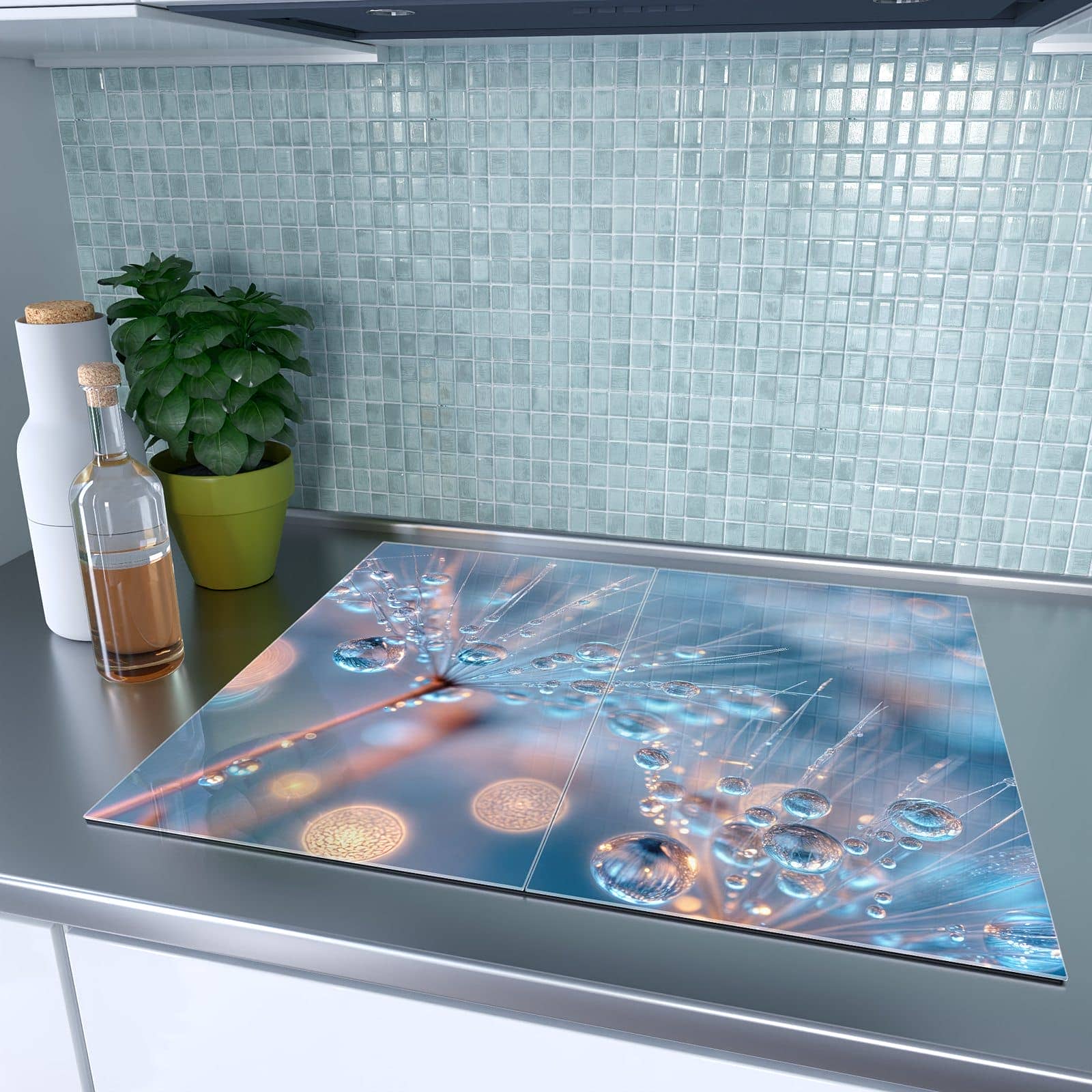 2-teilige Abdeckung für Herdplatten mit Wassertropfen Kunst-Motiv auf dem Ceranfeld