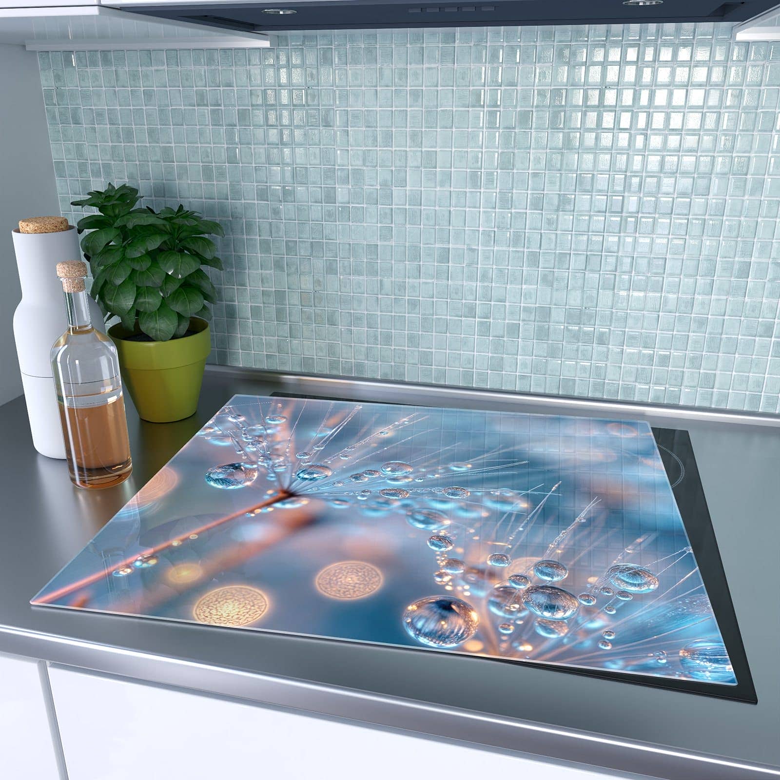 1-teilige Herdabdeckung mit Wassertropfen Kunst-Motiv auf dem Ceranfeld