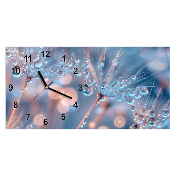 Wanduhr Wassertropfen Kunst aus Glas – Querformat 60 × 30 cm mit Ziffernblatt Modern