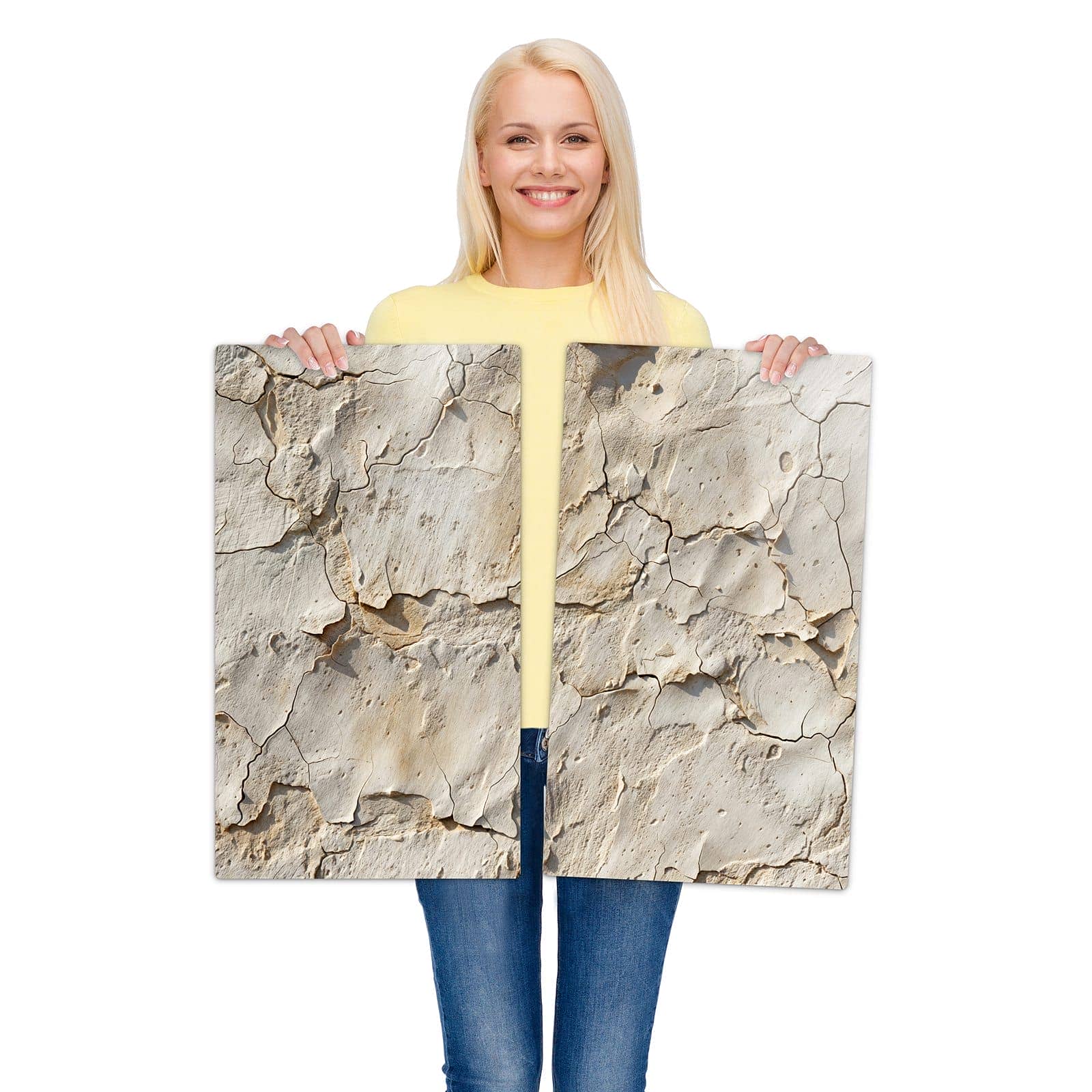 2-teilige Herd Schutzplatte mit Abgeplatzte Farbe-Motiv wird zur Größendarstellung gehalten