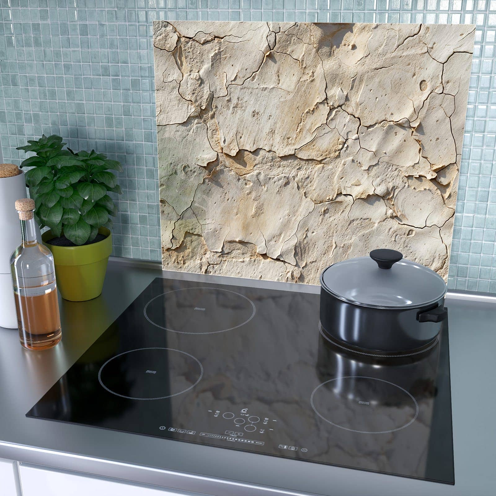 1-teilige Abdeckplatten für Ceranfeld mit Abgeplatzte Farbe-Motiv als Spritzschutz hinter dem Kochfeld