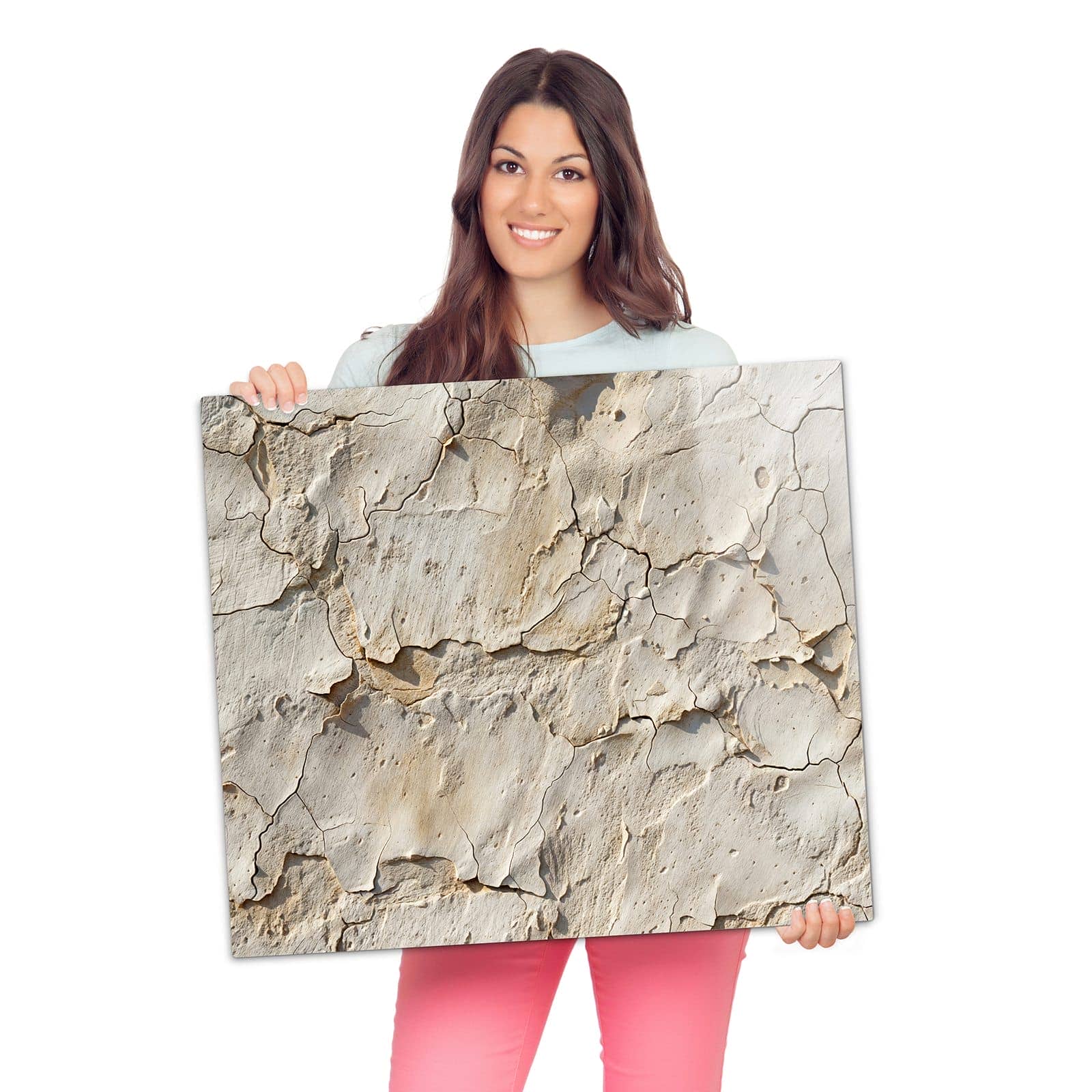 Herdabdeckplatte aus Glas mit Abgeplatzte Farbe-Motiv wird zur Größendarstellung gehalten