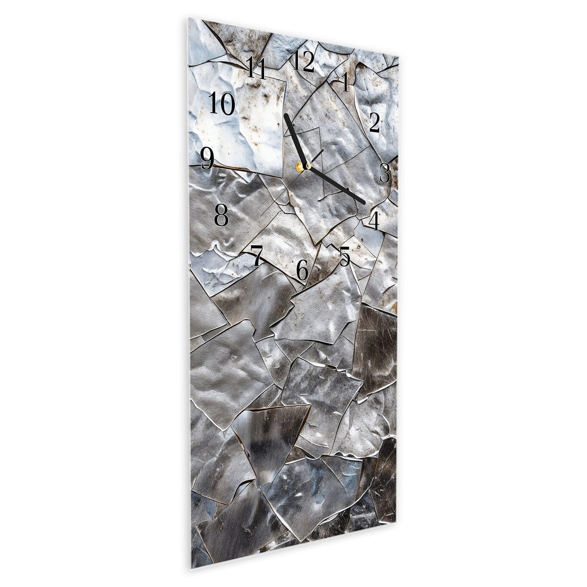 Vormontiert – mit Schwebeeffekt – Wanduhr Metallisches Mosaik aus Glas – Hochformat 30 × 60 cm