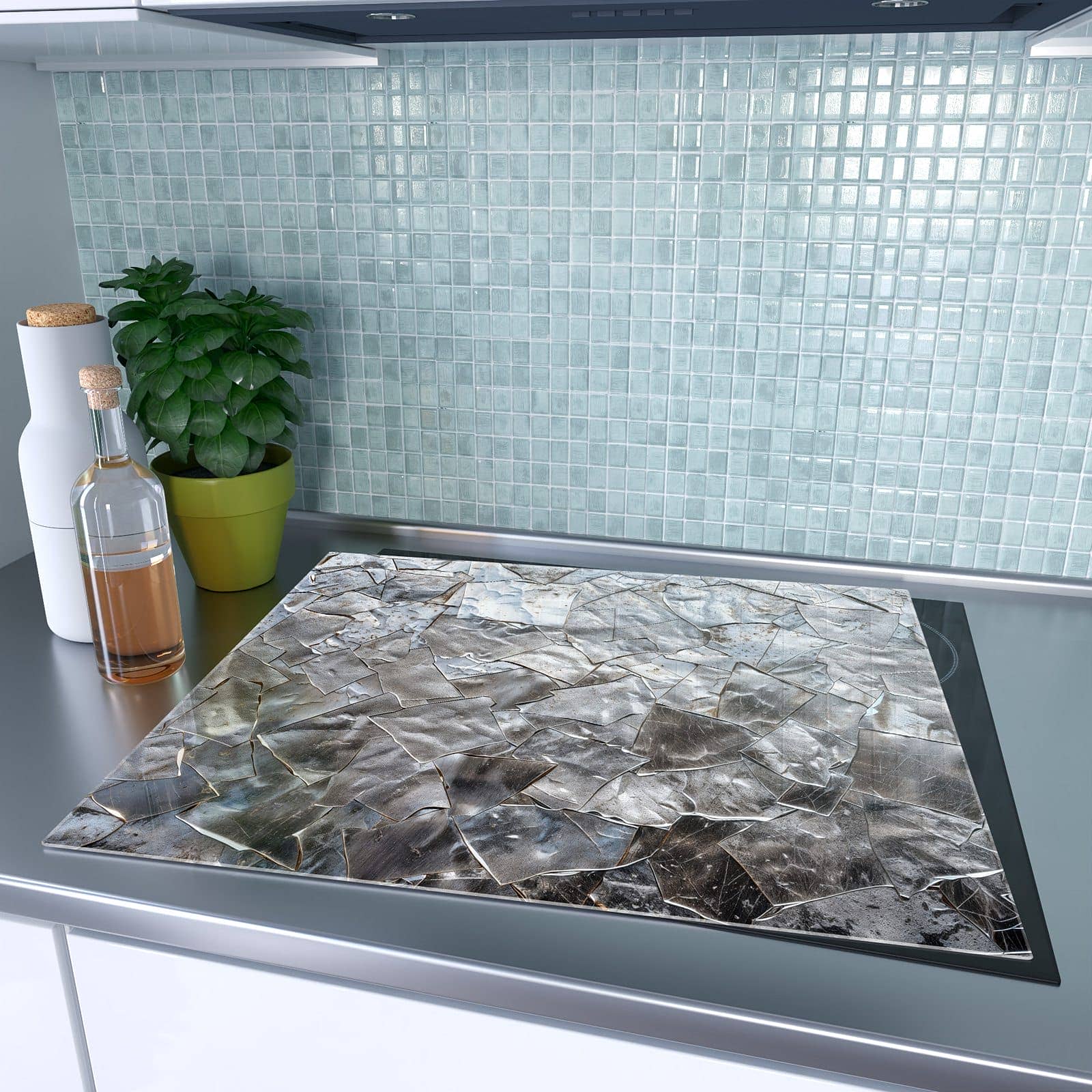 1-teilige Herdabdeckplatte Induktion mit Metallisches Mosaik-Motiv auf dem Ceranfeld
