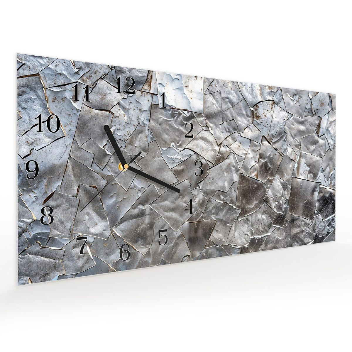 Vormontiert – mit Schwebeeffekt – Wanduhr Metallisches Mosaik aus Glas – Querformat 60 × 30 cm