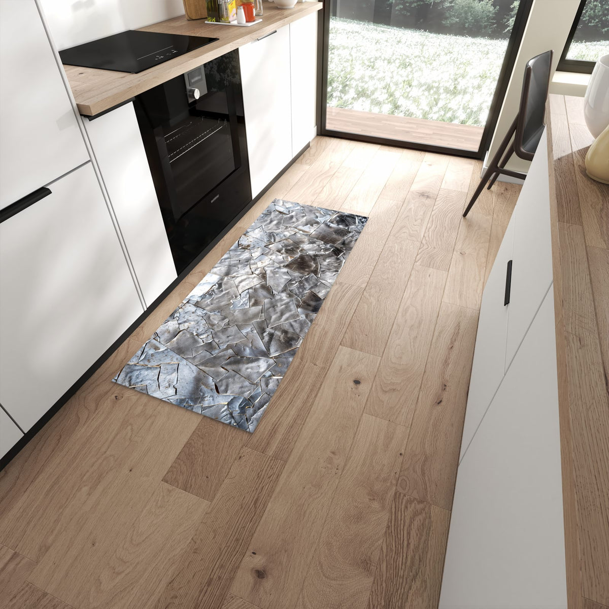 Langlebiger Küchenläufer mit Motiv Metallisches Mosaik in moderner Küche #grösse_60 x 150 cm