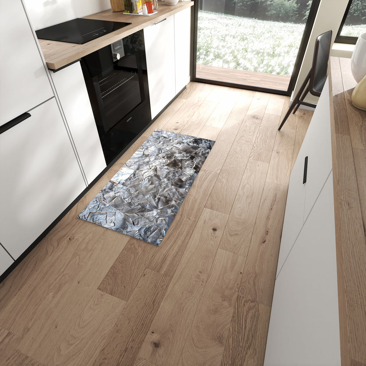 Waschbarer Küchenläufer mit Motiv Metallisches Mosaik in moderner Küche #grösse_60 x 120 cm