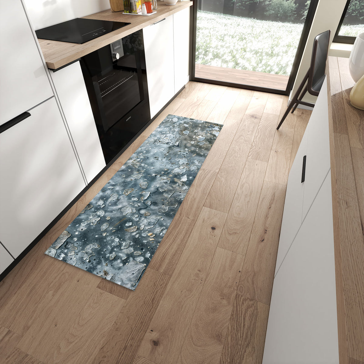 Schmutzabweisender Teppich für die Küche mit Motiv Farbe des Abblätternde in moderner Küche