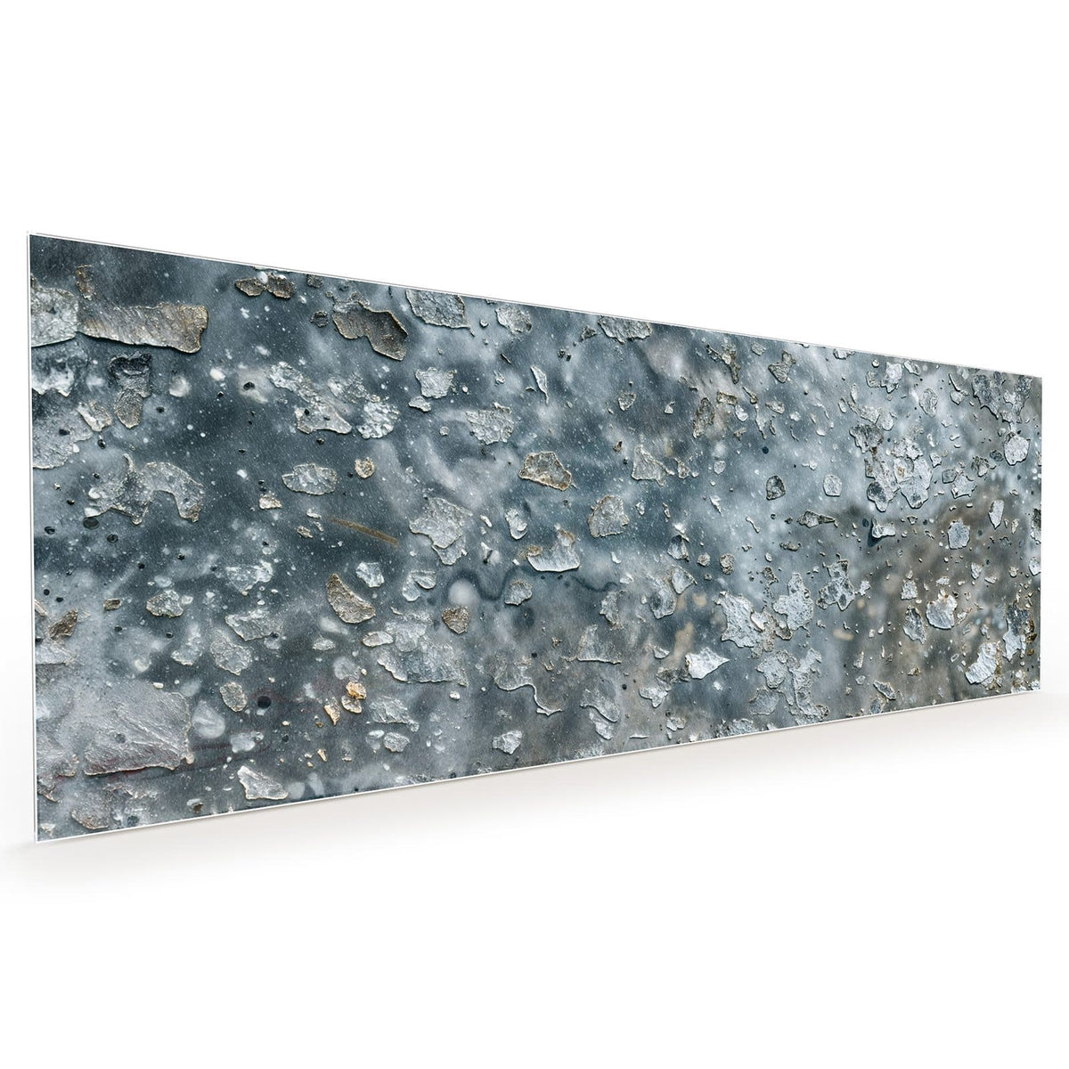 Küchenrückwand aus Glas im Hochformat: Graublaue Wand mit abgeplatzten Farbschollen, nur vereinzelt rostbraune Pünktchen #grösse_40 x 100 cm #grösse_50 x 125 cm #grösse_60 x 150 cm