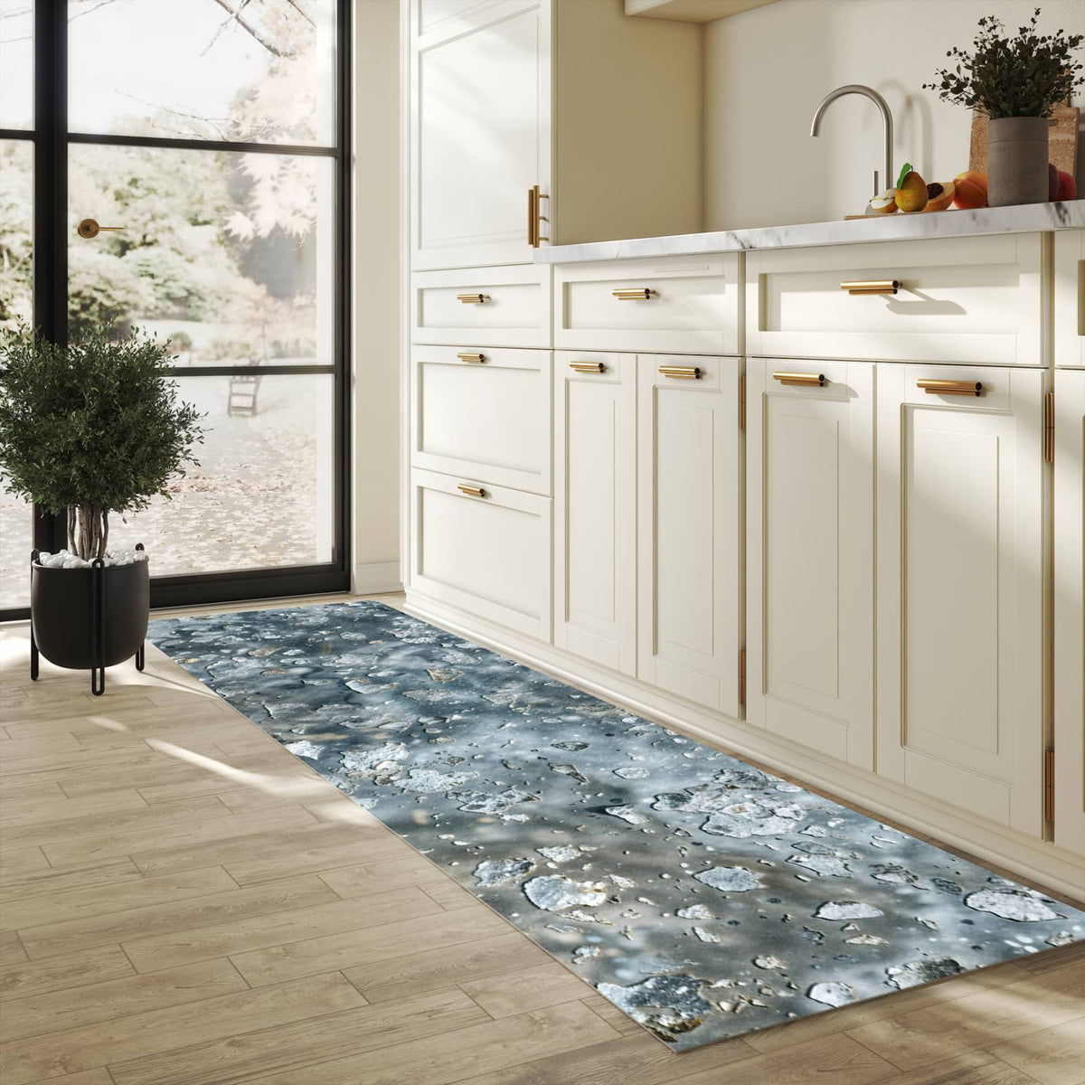 Langlebiger Küchenteppich mit Motiv Farbe des Abblätternde in heller Küche