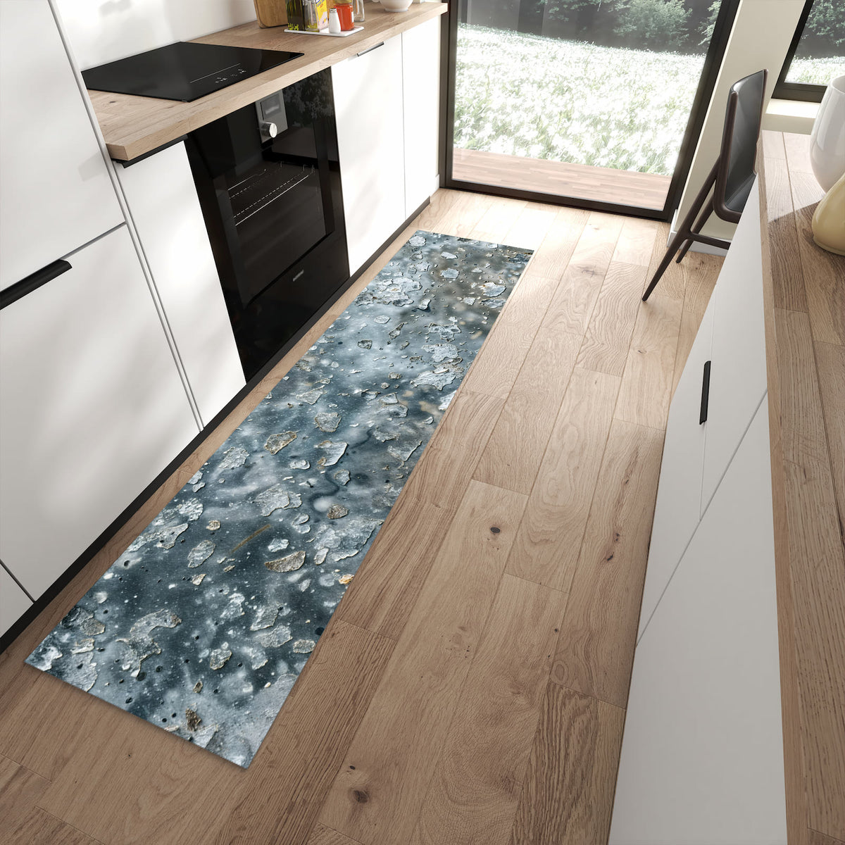 Geruchsneutraler Küchenteppich mit Motiv Farbe des Abblätternde in moderner Küche
