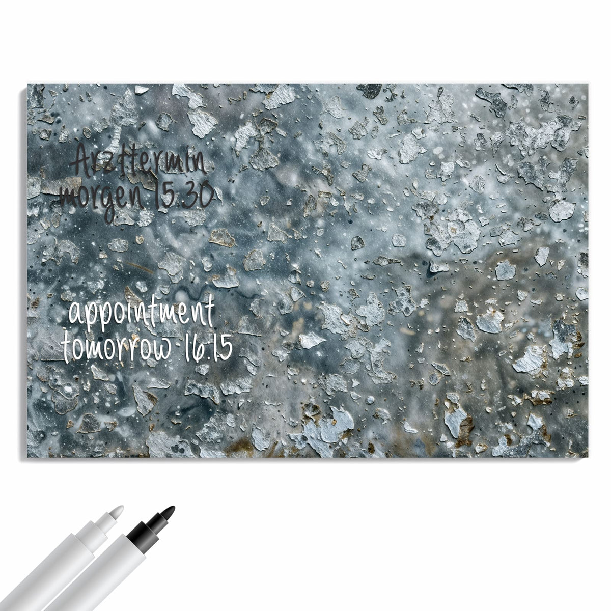 Beschreiben, abwischen, anheften – Metall Magnettafel - Abgeplatztes Graublau
