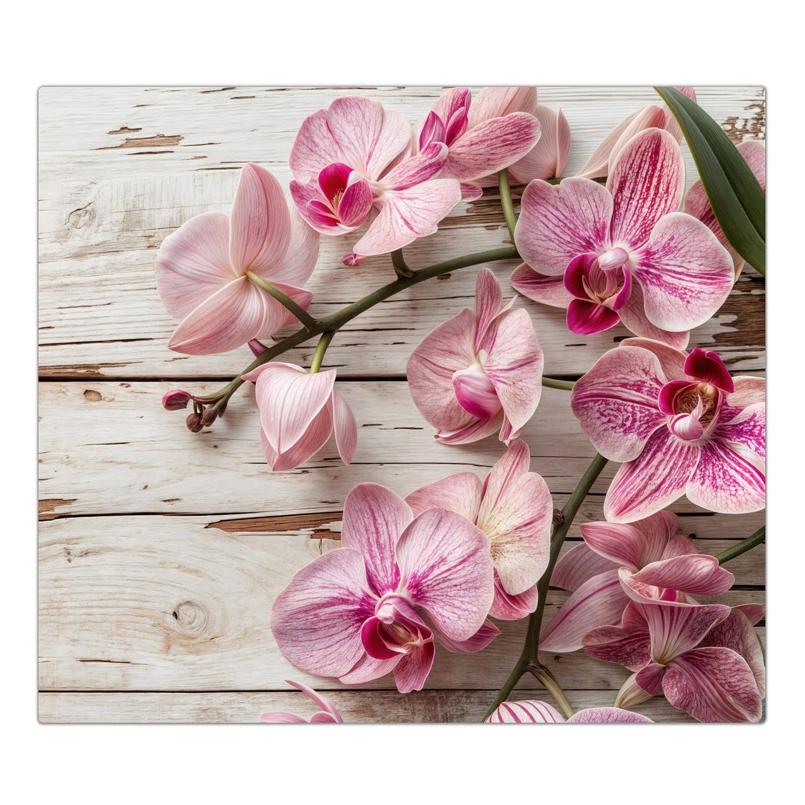 1-teilige Herdabdeckplatte mit Orchideen auf Holz-Motiv in der Frontansicht #grösse_1-Teilig (60x52cm)