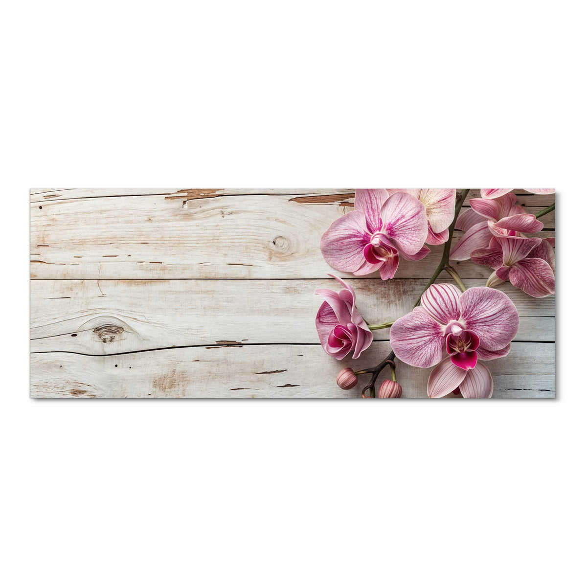 Küchenteppich waschbar mit Motiv Orchideen auf Holz in Frontansicht für mehr Trittkomfort