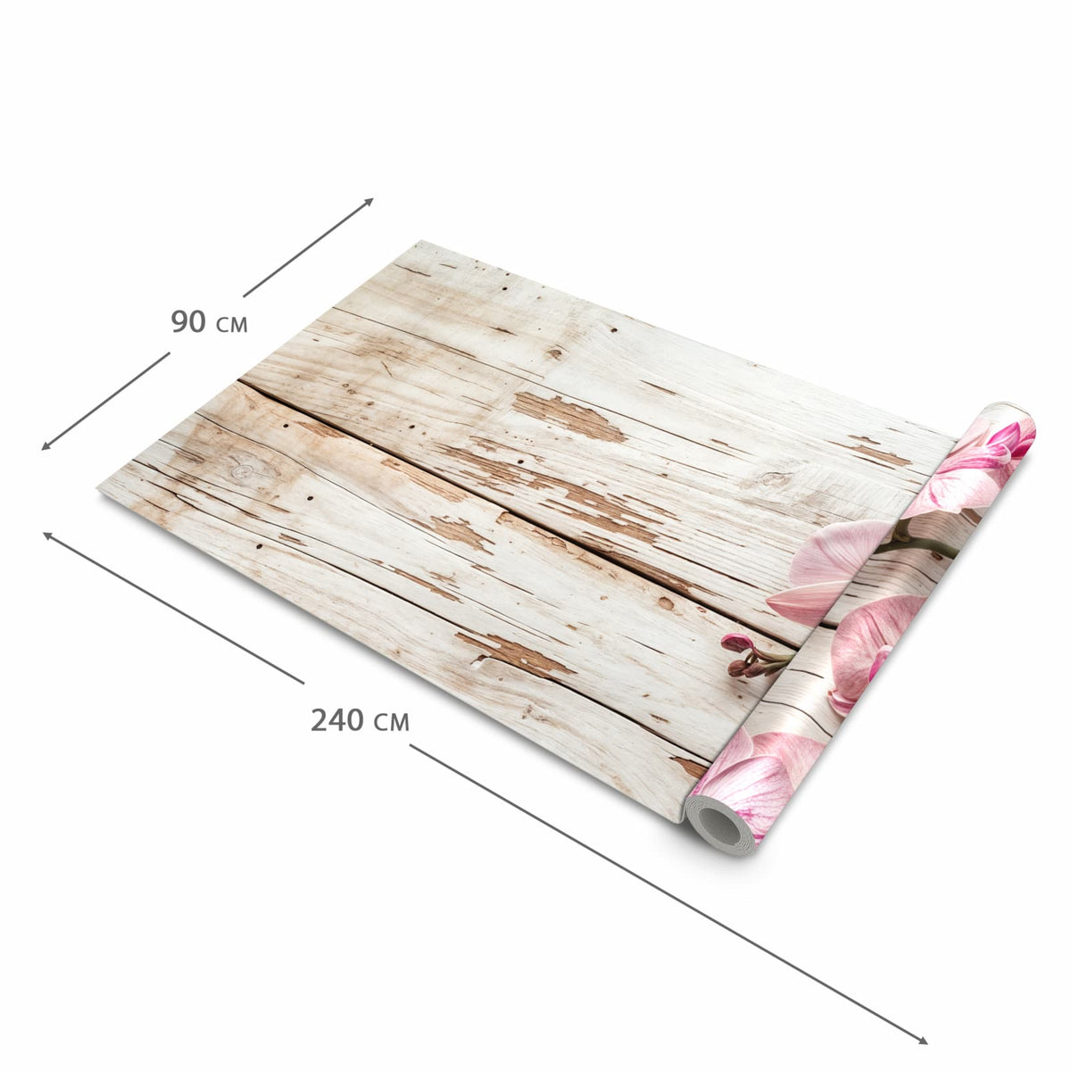 Rutschfester Teppichläufer für die Küche mit Motiv Orchideen auf Holz in der Grösse 60x240 cm