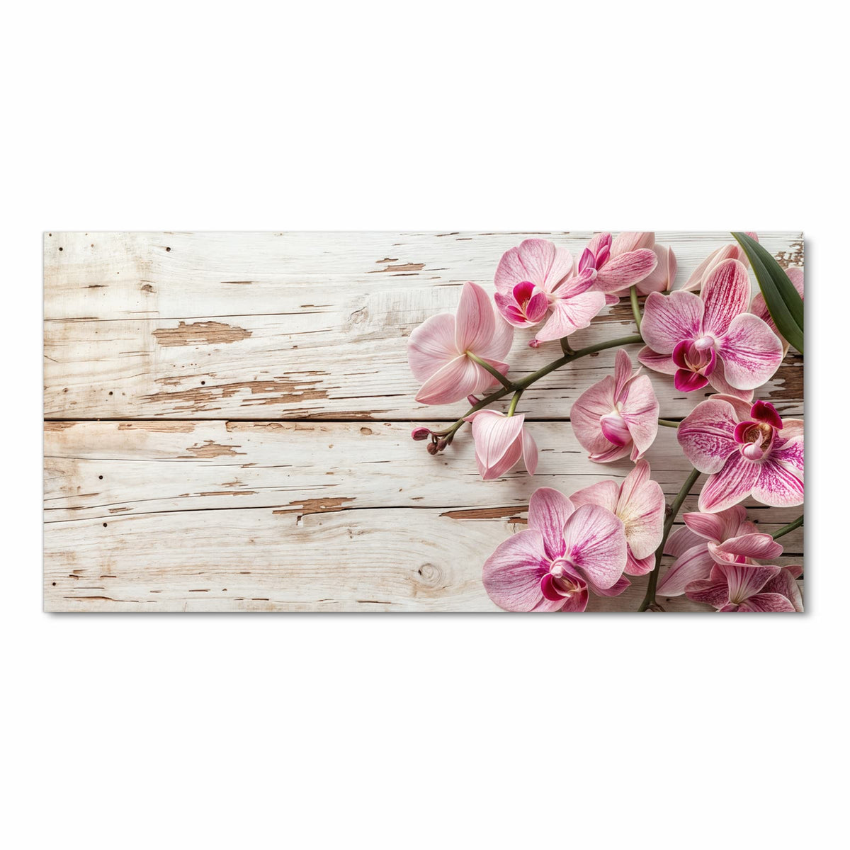 UV-beständiger Küchenteppich mit Motiv Orchideen auf Holz in Frontansicht