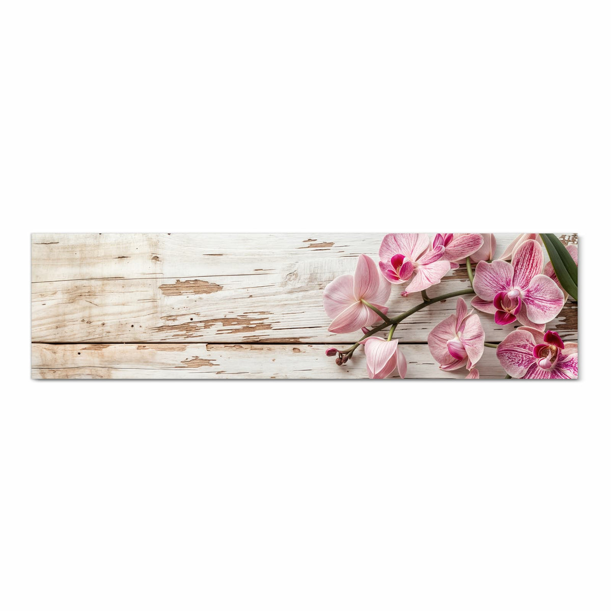 Komfortabler waschbarer Küchenteppich mit Motiv Orchideen auf Holz in Frontansicht