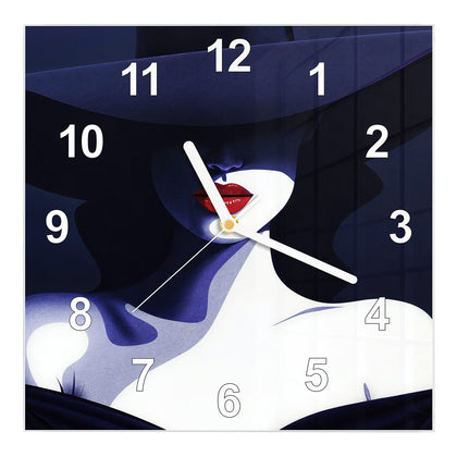 Wanduhr Quadratisch mit dem Motiv Dame mit dunklem Hut