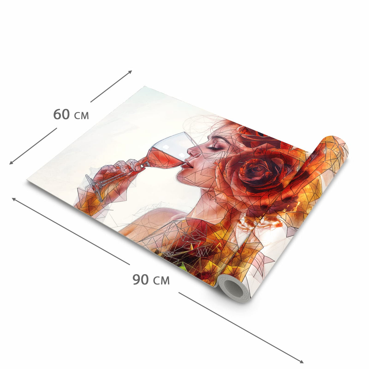 Bodenschonender moderner Küchenläufer mit Motiv Weintrinkende Frau in der Grösse 60x180 cm