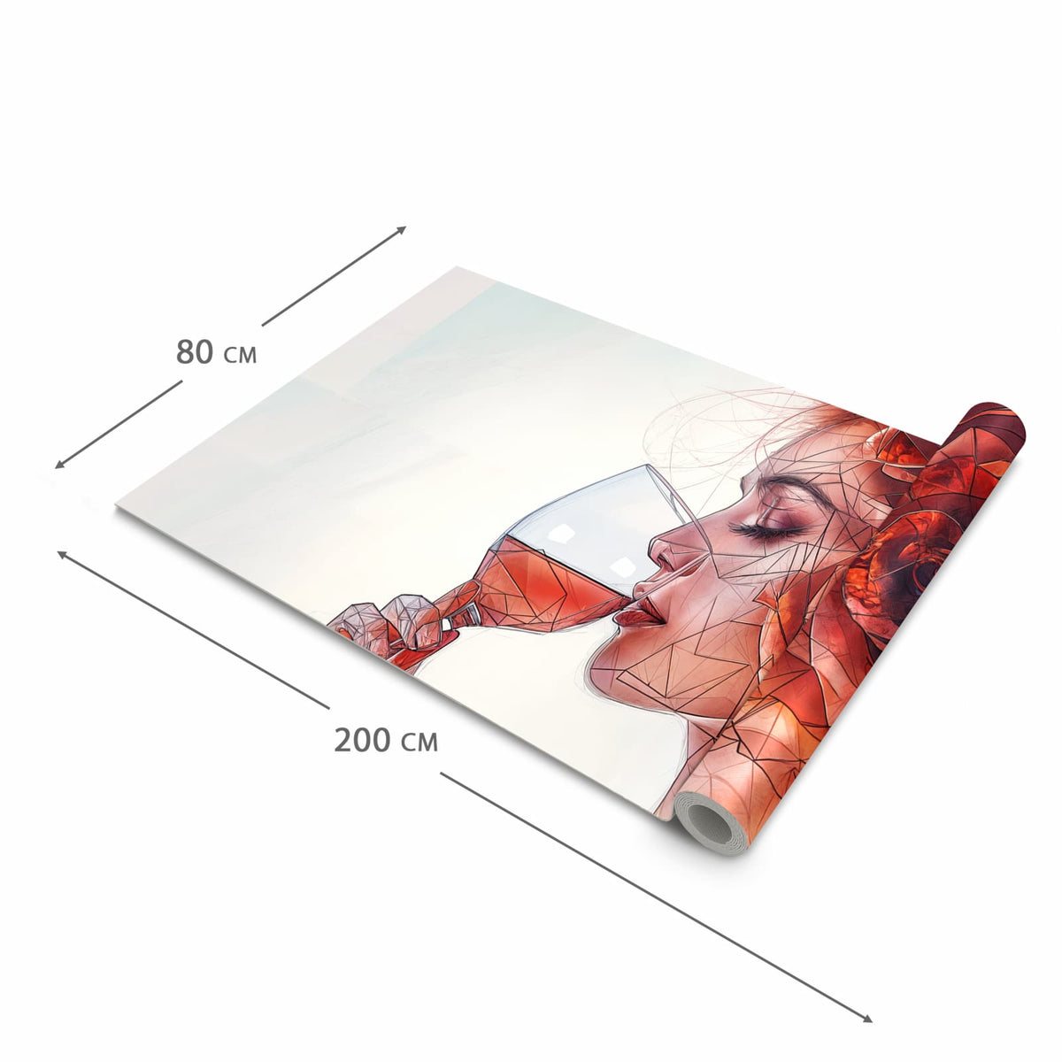 Abwaschbarer Küchenläufer mit Motiv Weintrinkende Frau in der Grösse 60x180 cm für Ordnung