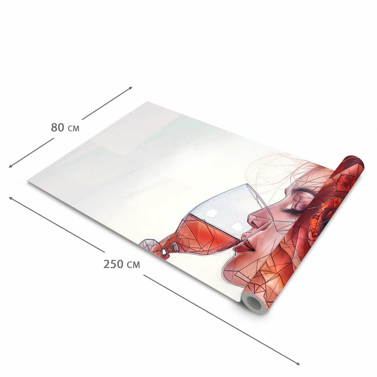 Bodenschonender abwaschbarer Küchenteppich mit Motiv Weintrinkende Frau in der Grösse 60x180 cm