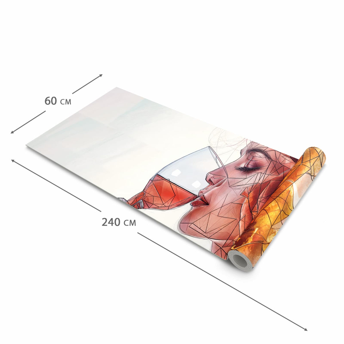 Langlebiger moderner Küchenläufer mit Motiv Weintrinkende Frau in der Grösse 60x180 cm