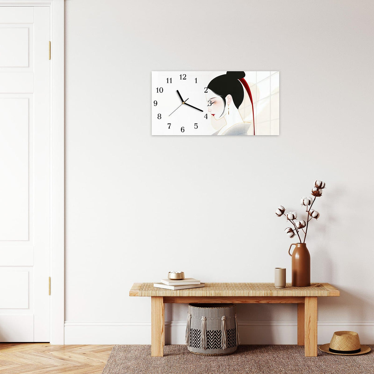 Moderne Wanduhr aus Glas mit Farbtiefe – Wanduhr Stilvolle Abstraktion aus Glas – Querformat 60 × 30 cm