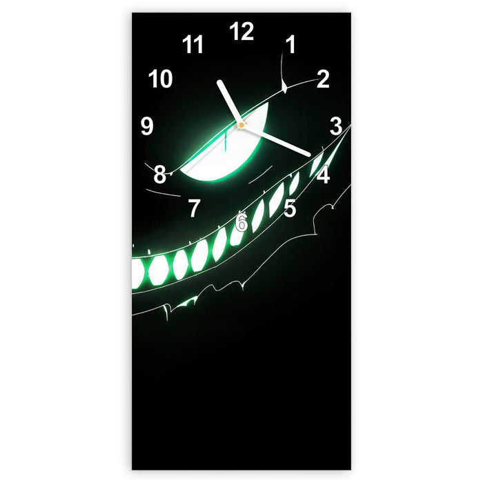 Wanduhr Grinsendes Gesicht aus Glas – Hochformat 30 × 60 cm mit Ziffernblatt Modern