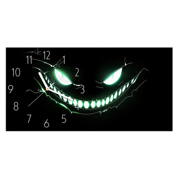 Wanduhr Grinsendes Gesicht aus Glas – Querformat 60 × 30 cm mit Ziffernblatt Elegant