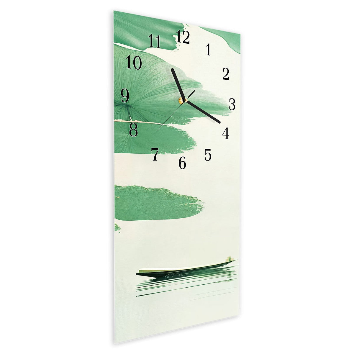 Vormontiert – mit Schwebeeffekt – Wanduhr Boote auf dem See aus Glas – Hochformat 30 × 60 cm