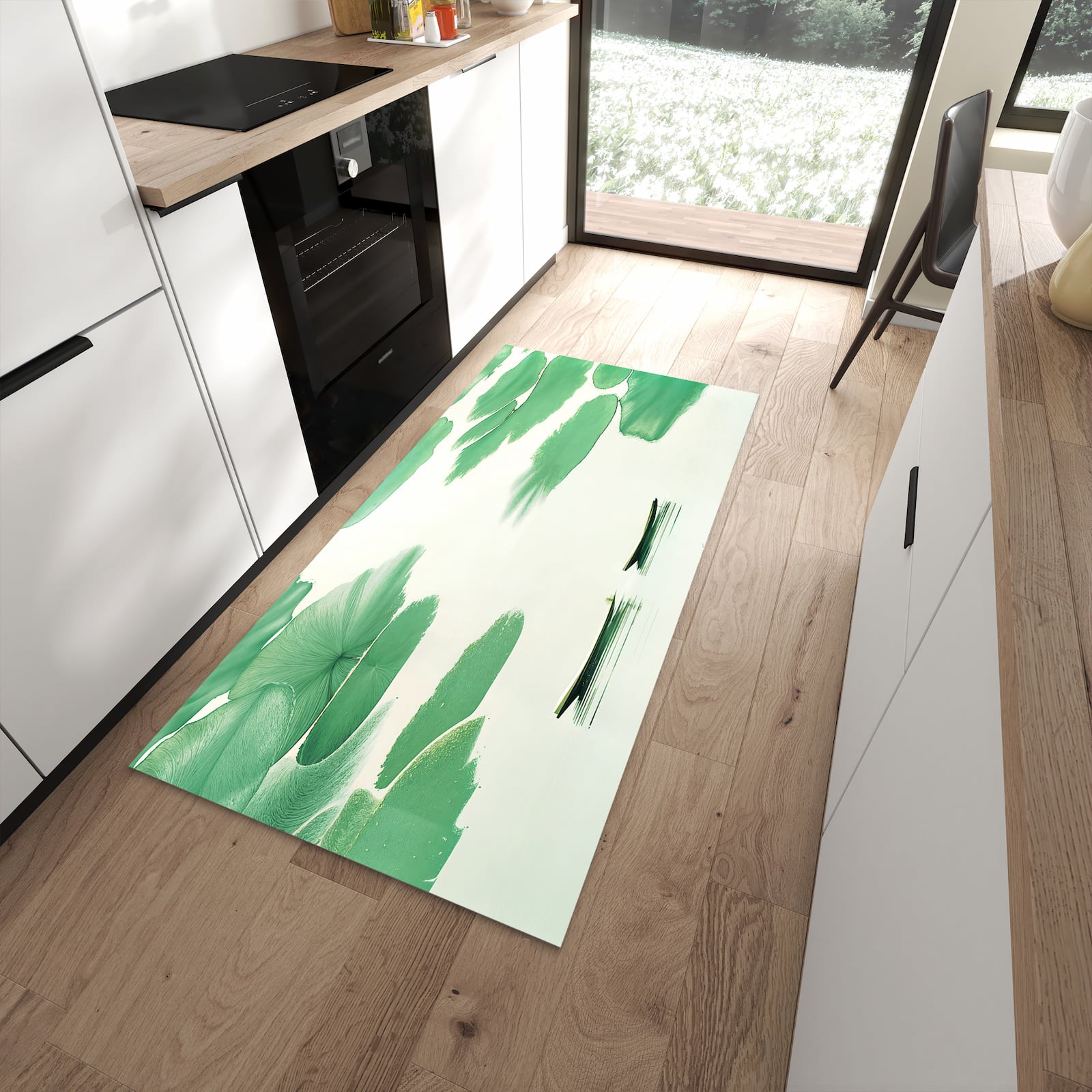 Langlebiger Küchenteppich mit Motiv Boote auf dem See in moderner Küche