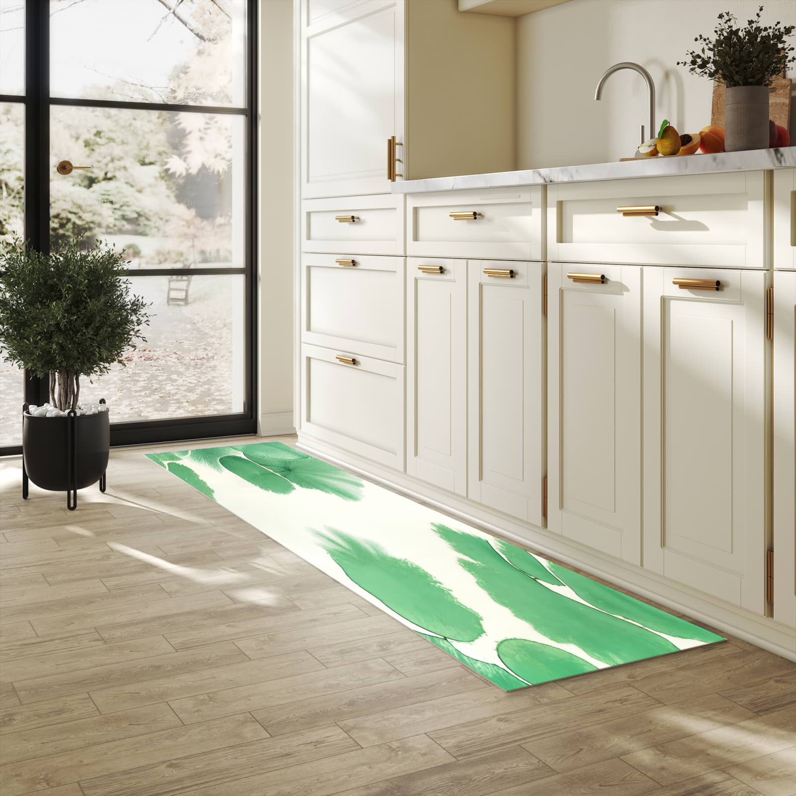 Fleckenresistenter waschbarer Läufer mit Motiv Boote auf dem See in heller Küche